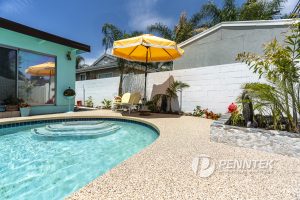 pool with polyurea coating over concrete near pool